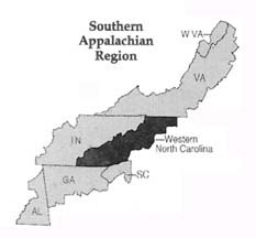 map showing nc as part of southern appalachia region