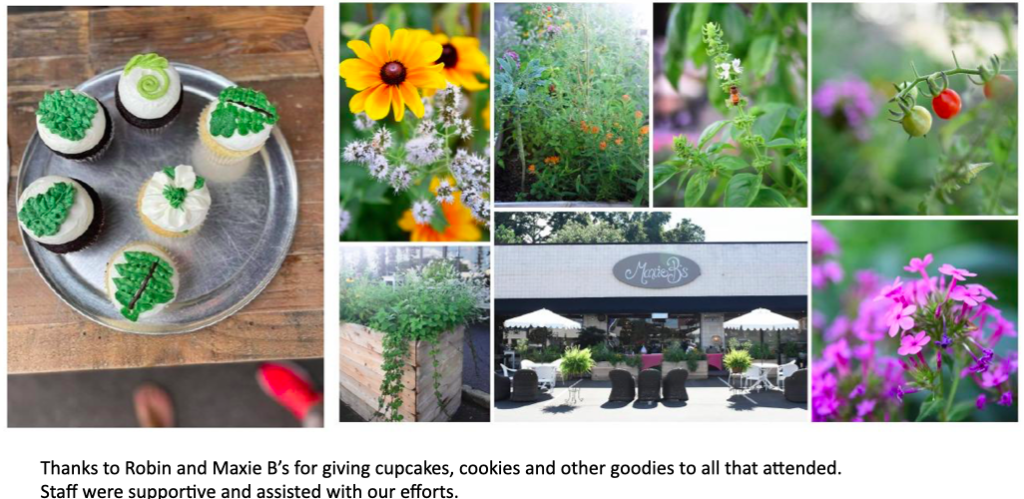 Slide compiled by Diane Laslie of Triad NCNPS of the native plant container garden and treats shared by Maxie B's for the Native Plant Fest in 2021 (photos by Heather Pinho).